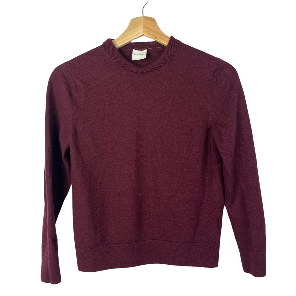 Paul Smith Burgundy Red Crewneck Merino Wool Pullover Sweater S‎